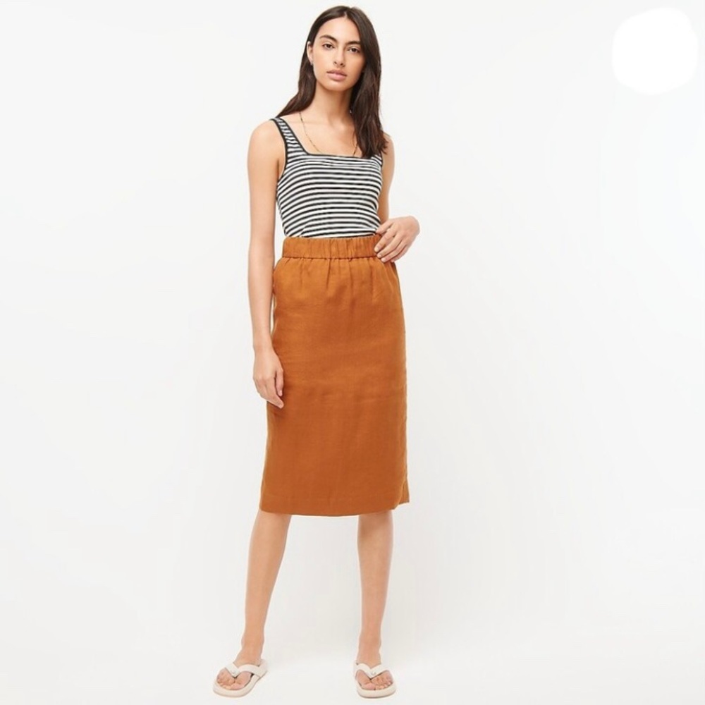 Woven Elastic Waist Midi Skirt in Rust